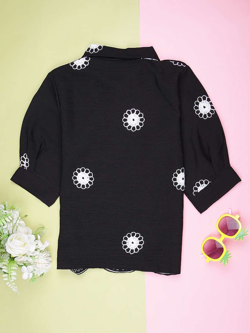 girls embroidered three quarter sleeve top - 22002313 -  Standard Image - 1
