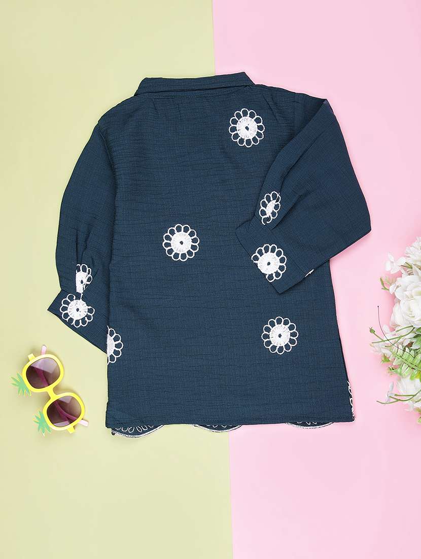 girls solid with work three quarter sleeve top - 22002316 -  Standard Image - 1