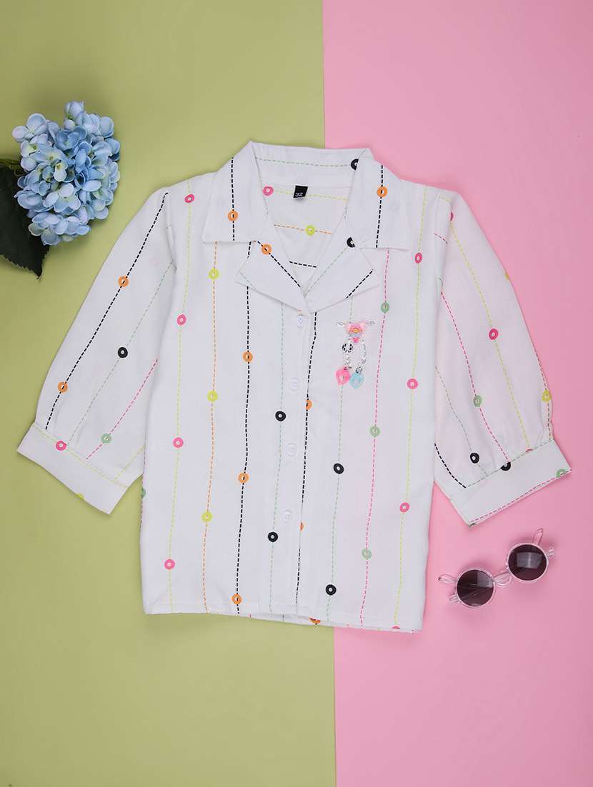 girls solid with work three quarter sleeve top