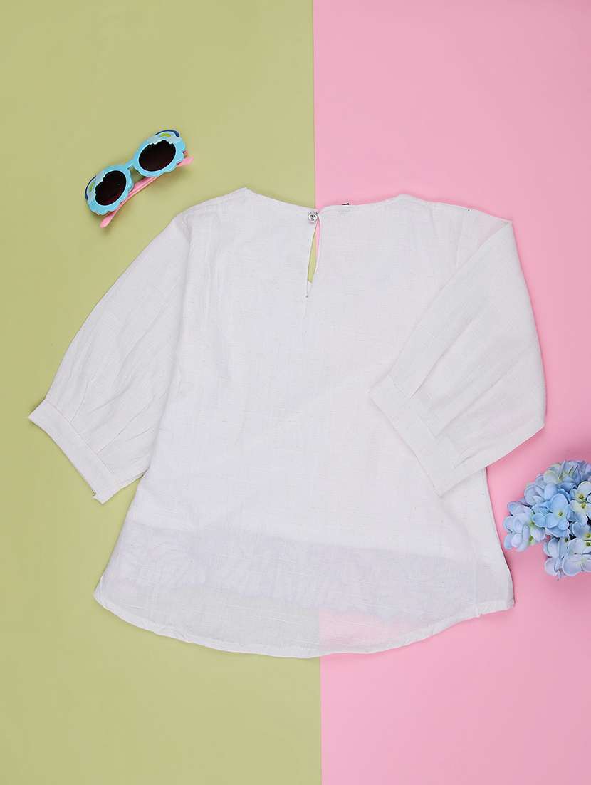 girls solid with work three quarter sleeve top - 22002318 -  Standard Image - 1