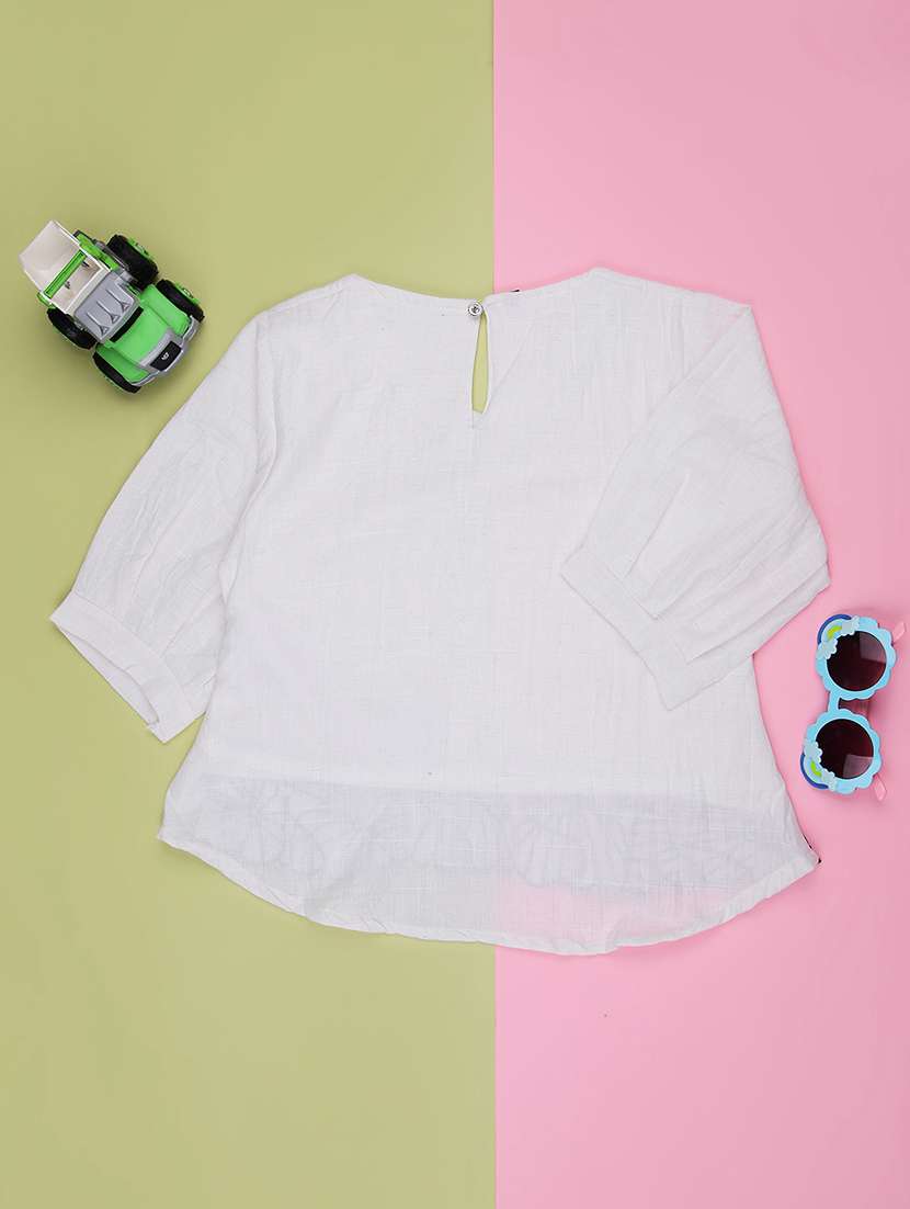 girls solid with work three quarter sleeve top - 22002319 -  Standard Image - 1