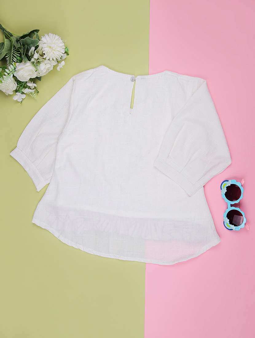 girls solid with work three quarter sleeve top - 22002320 -  Standard Image - 1