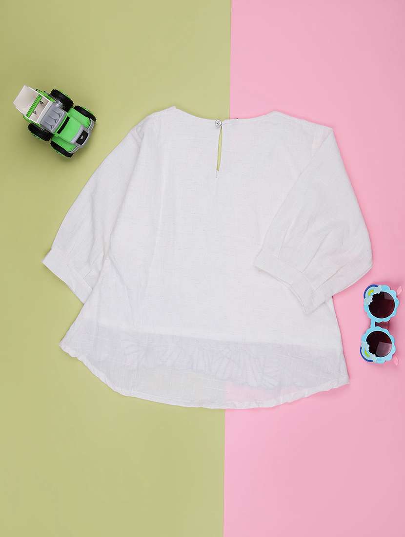 girls solid with work three quarter sleeve top - 22002321 -  Standard Image - 1