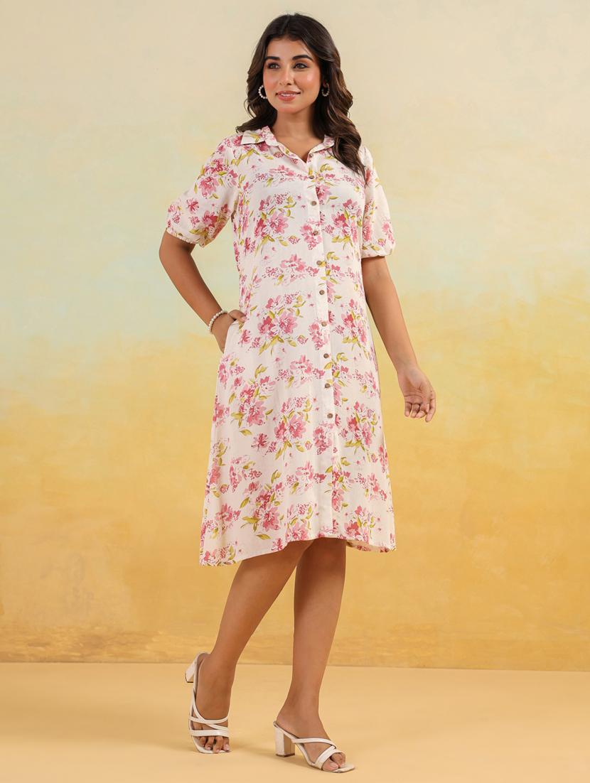 womem floral print collared shirt dress - 22002351 -  Standard Image - 1