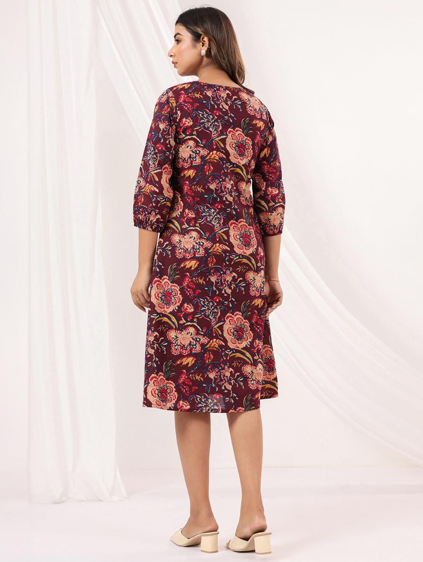 women floral print three quarter sleeve a-line dress - 22002352 - Standard Image - 4