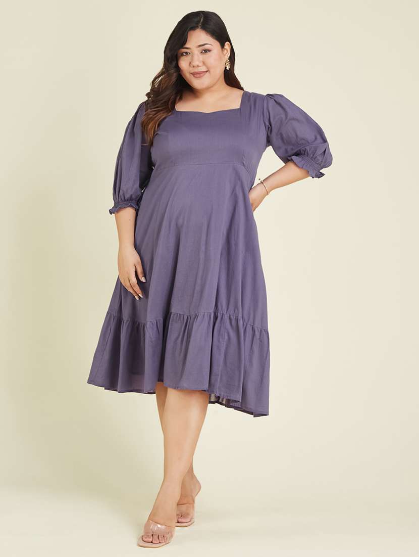 women plus size solid puff sleeve tiered dress - 22002355 -  Standard Image - 1