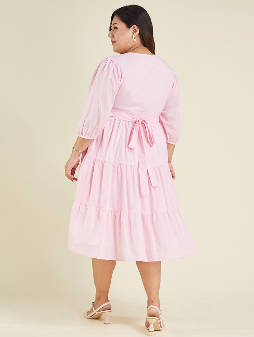 women plus size solid puff sleeve tiered dress - 22002356 - Standard Image - 4
