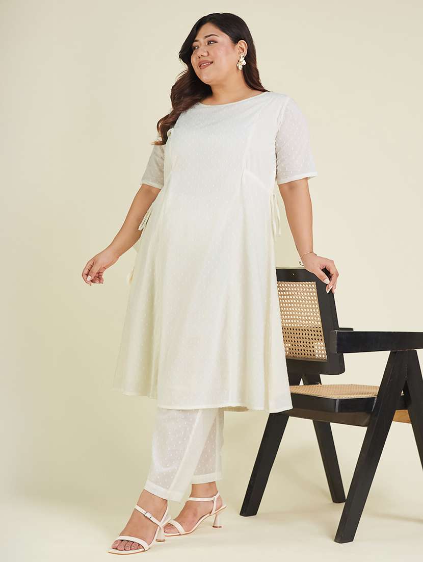 women plus size self design elbow sleeve kurta pant set - 22002360 - Standard Image - 1