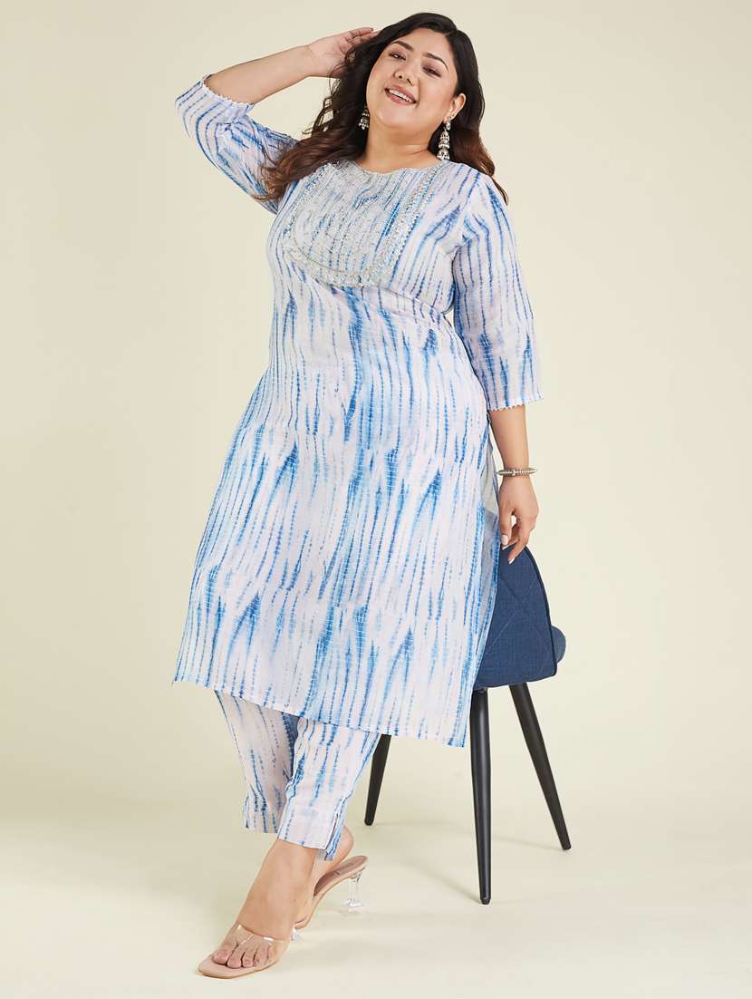 women plus size embroidered three quarter sleeve kurta pant set - 22002365 -  Standard Image - 1