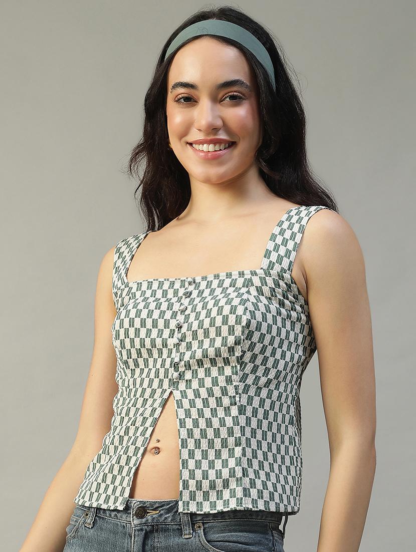 women checkered sleeveless regular top - 22002377 -  Standard Image - 1