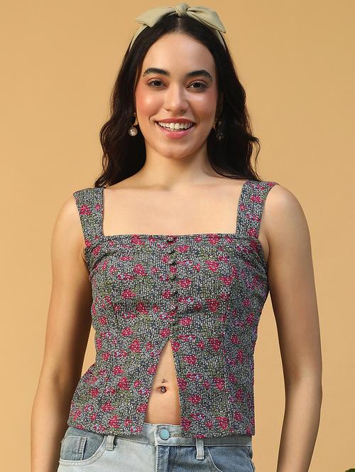 women floral print sleeveless regular top - 22002378 - Standard Image - 0