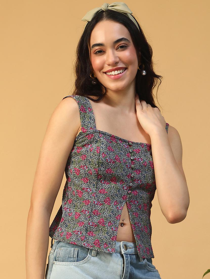 women floral print sleeveless regular top - 22002378 - Standard Image - 1