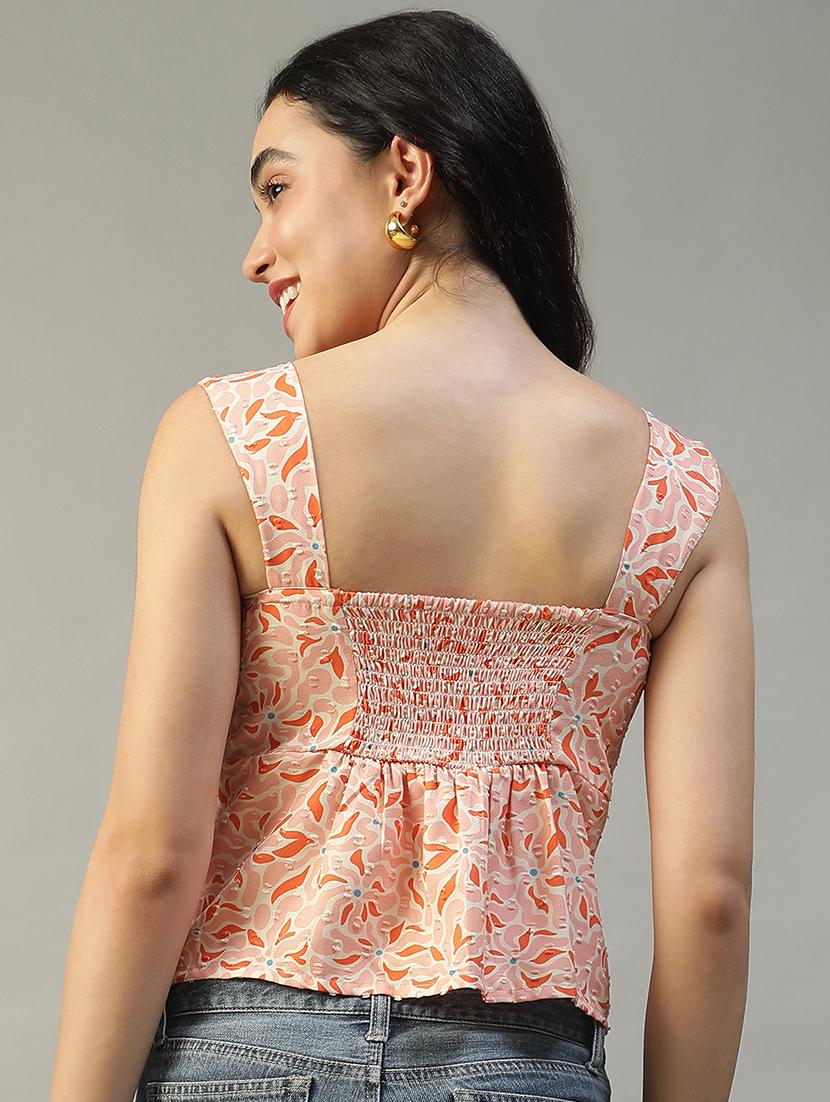 women peach printed sleeveless regular top - 22002379 - Standard Image - 4