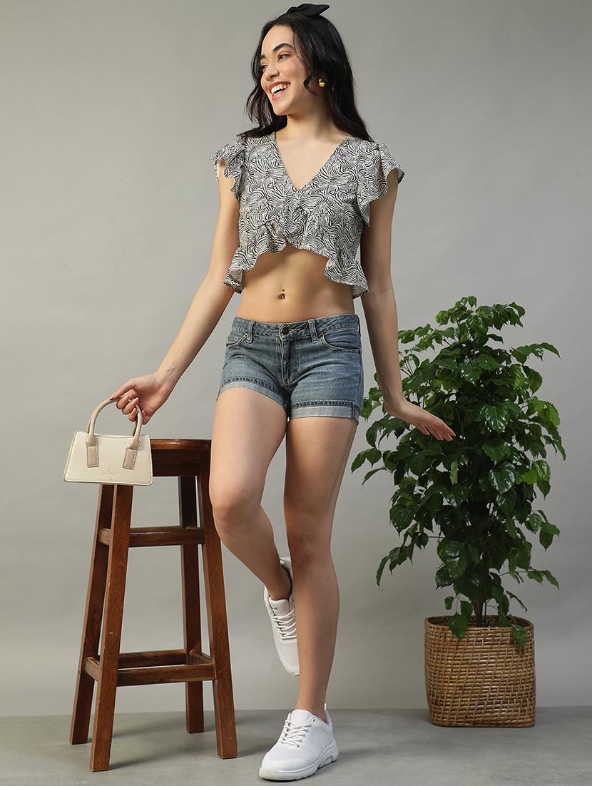 women animal print ruffle sleeve crop top - 22002382 - Standard Image - 4