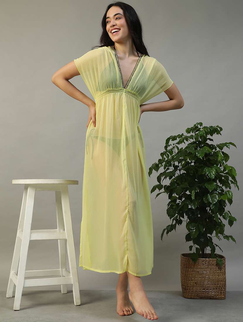 women solid short sleeve coverup dress - 22002386 - Standard Image - 1