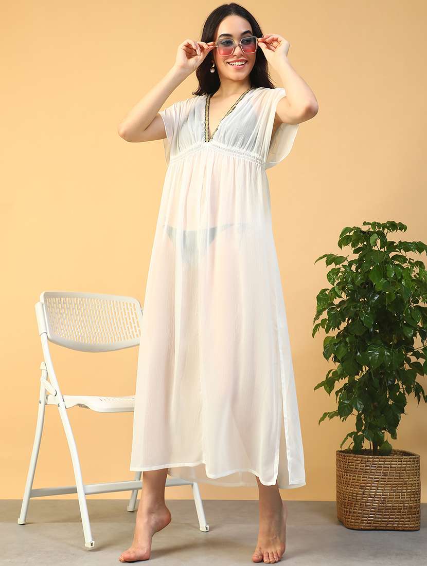women solid short sleeve coverup dress - 22002390 - Standard Image - 1