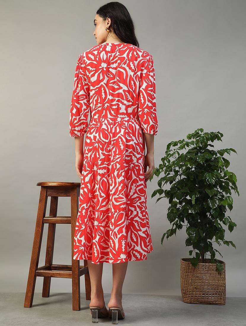 women red printed puff sleeve tiered dress - 22002398 - Standard Image - 4