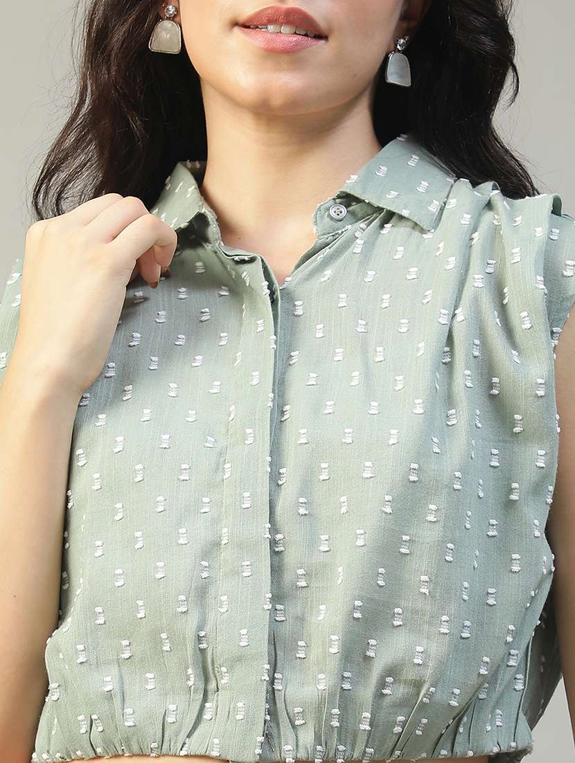 women collared sleeveless crop shirt - 22002408 -  Standard Image - 4