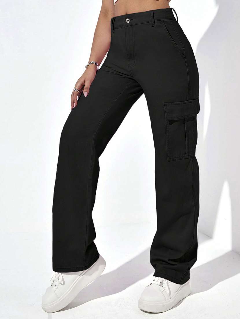 women solid mid rise regular fit cargo - 22002454 -  Standard Image - 1