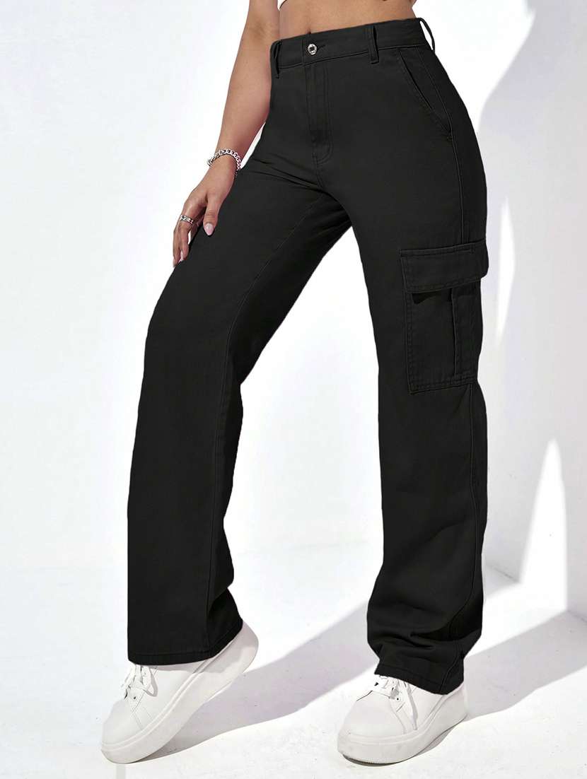 women solid mid rise regular fit cargo - 22002456 -  Standard Image - 1