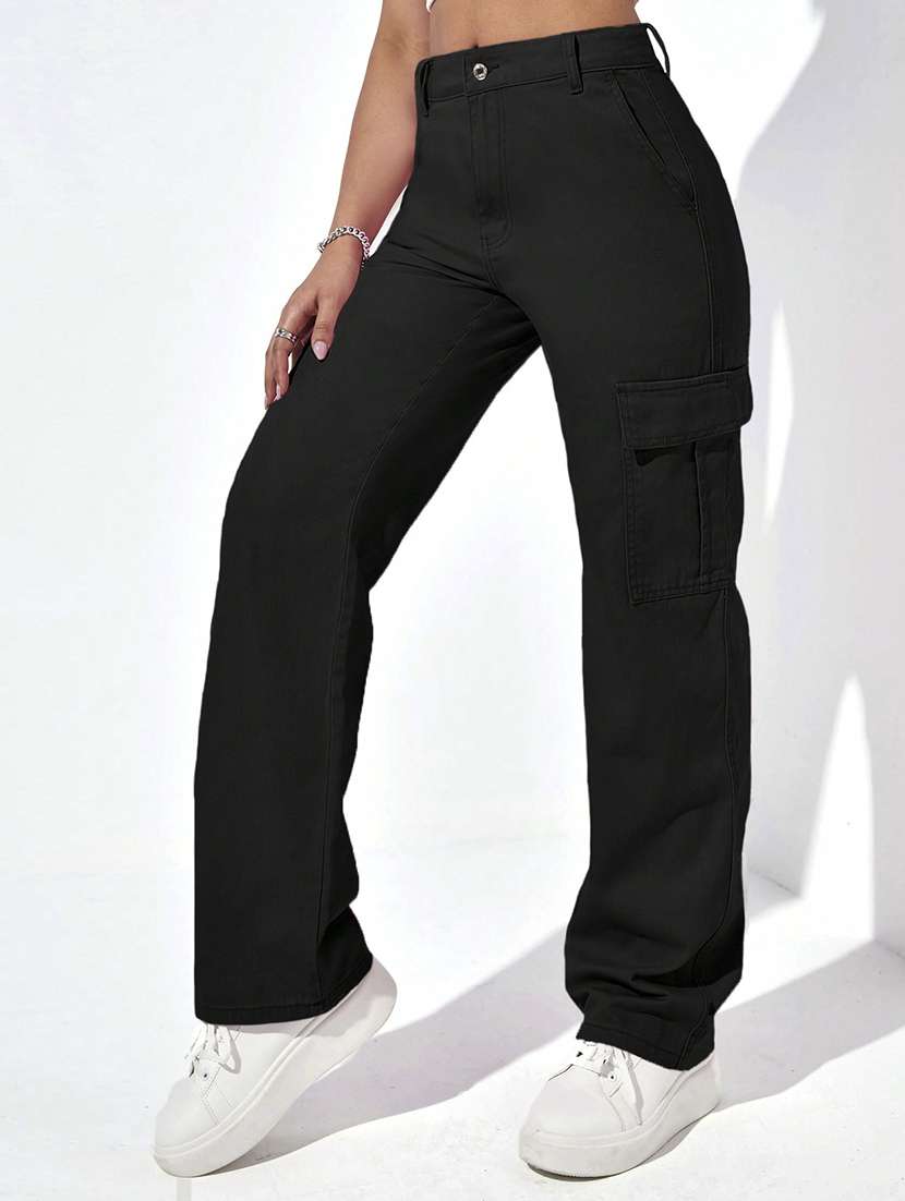 women solid mid rise regular fit cargo - 22002457 -  Standard Image - 1