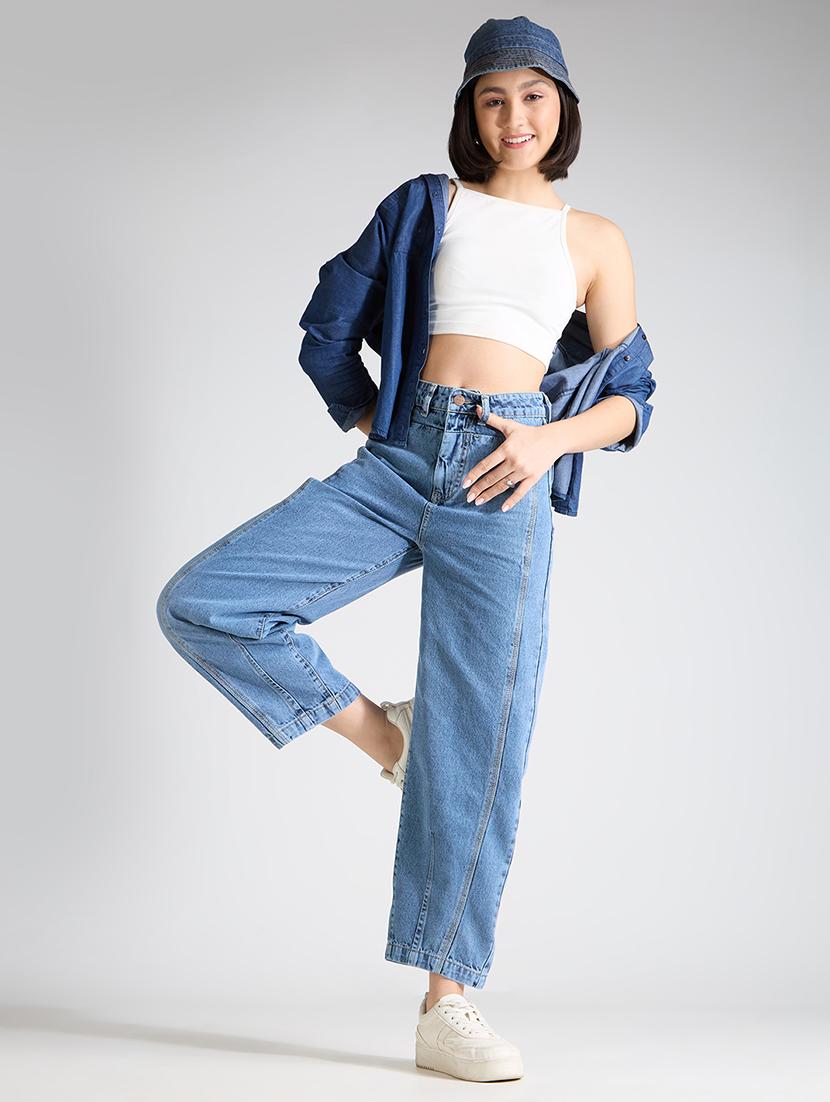 women solid high rise mom fit jeans - 22002479 - Standard Image - 4