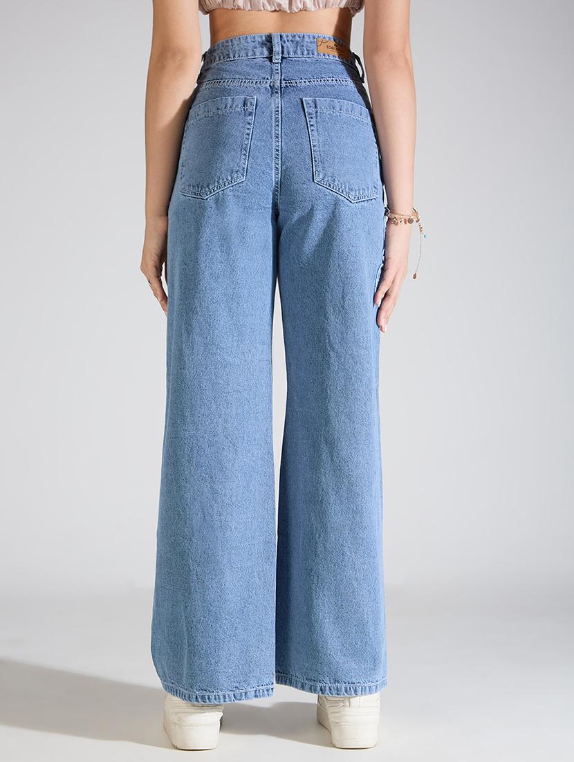 women solid high rise wide leg jean - 22002480 - Standard Image - 4