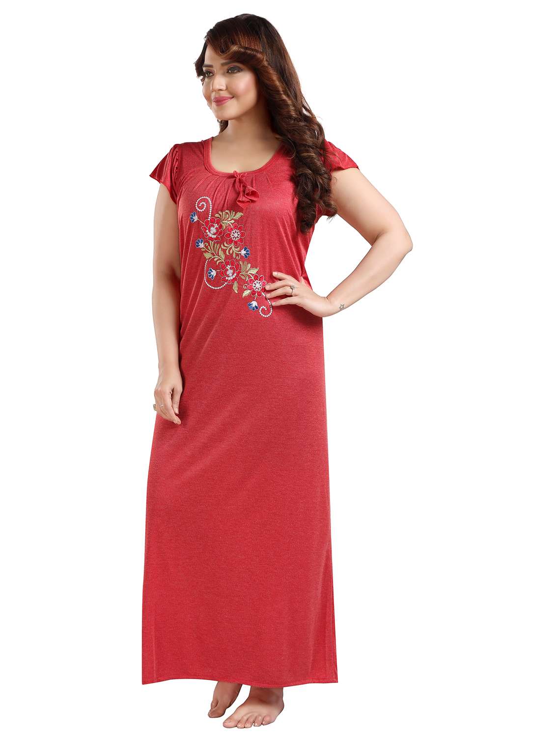 women embroidered short sleeve nighty - 22002481 -  Standard Image - 1