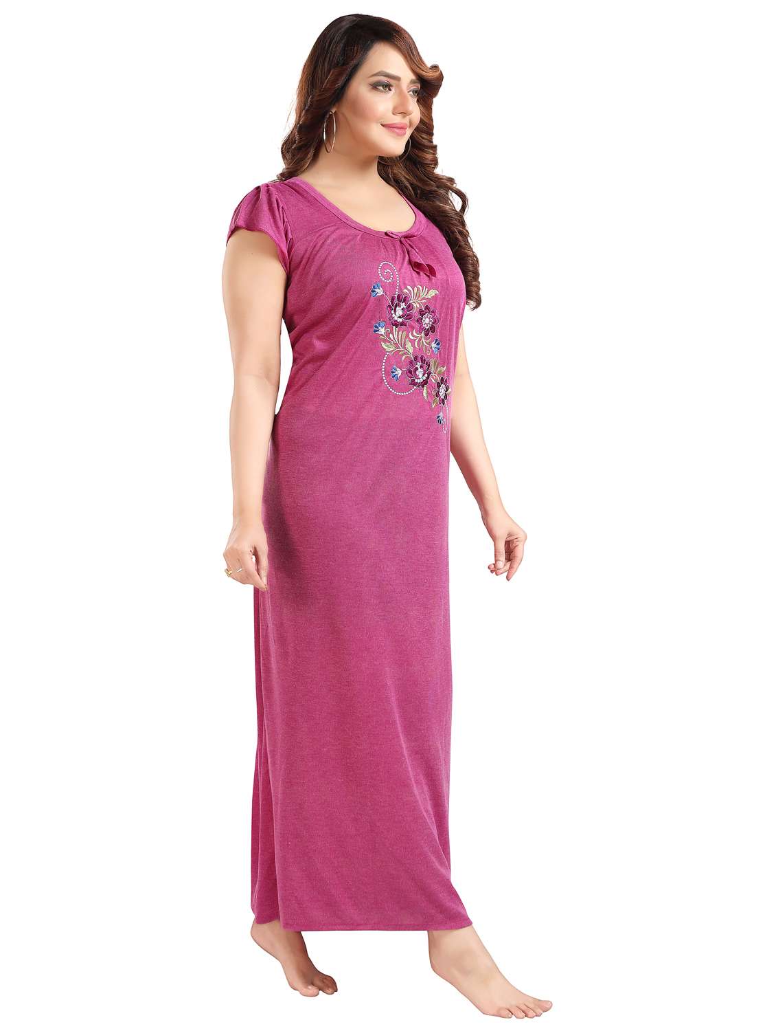 women embroidered short sleeve nighty - 22002482 -  Standard Image - 1