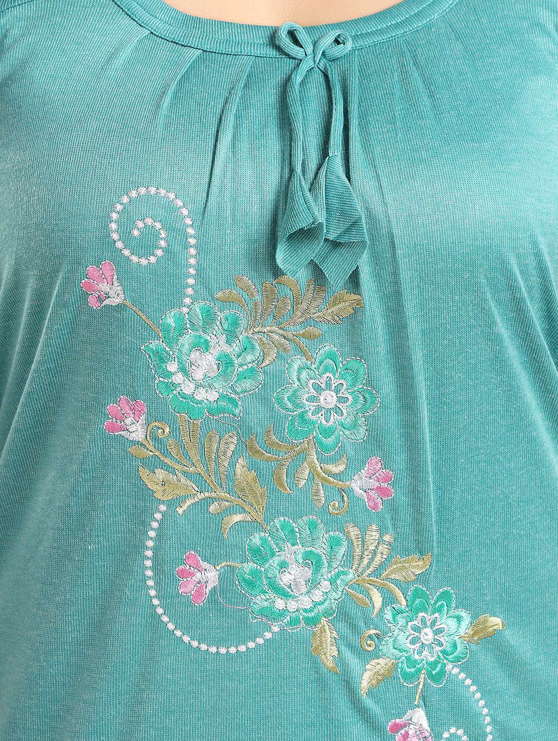 women embroidered short sleeve nighty - 22002483 -  Standard Image - 4