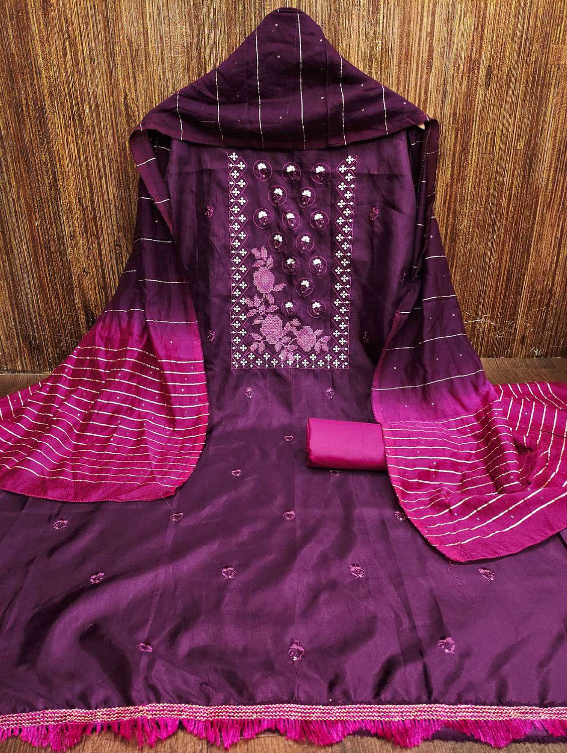 women solid with work embroidered unstitched suit set - 22002643 -  Standard Image - 1