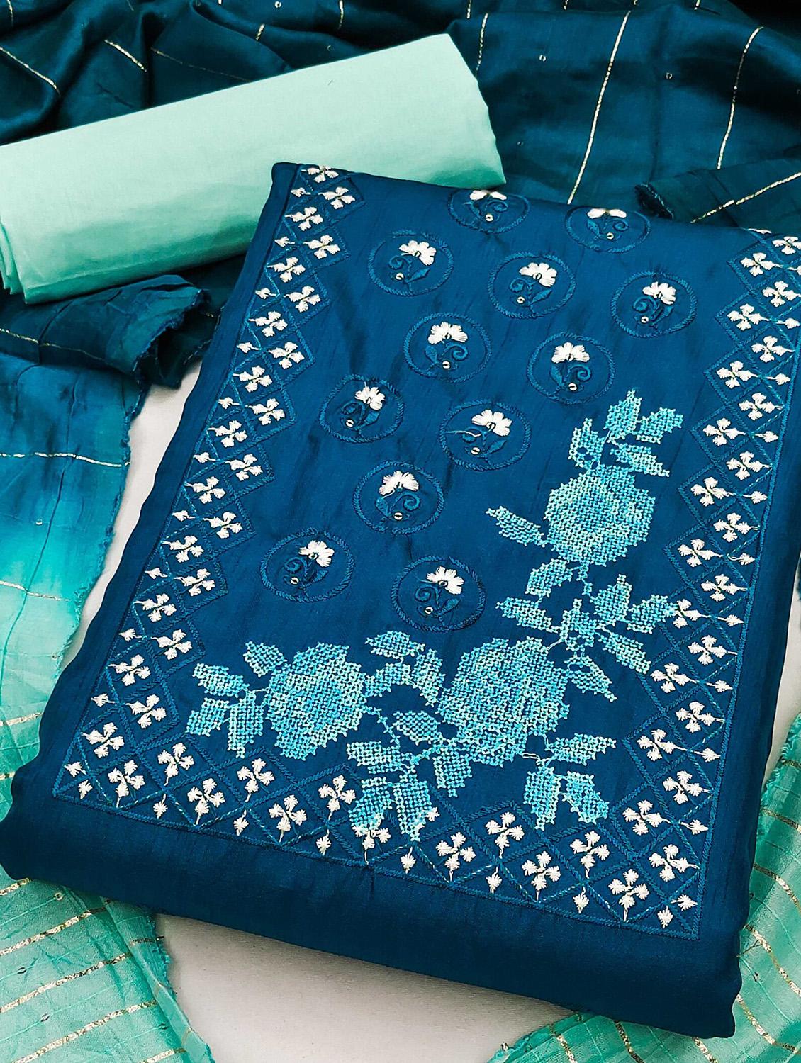 women solid with work embroidered unstitched suit set - 22002644 - Standard Image - 1