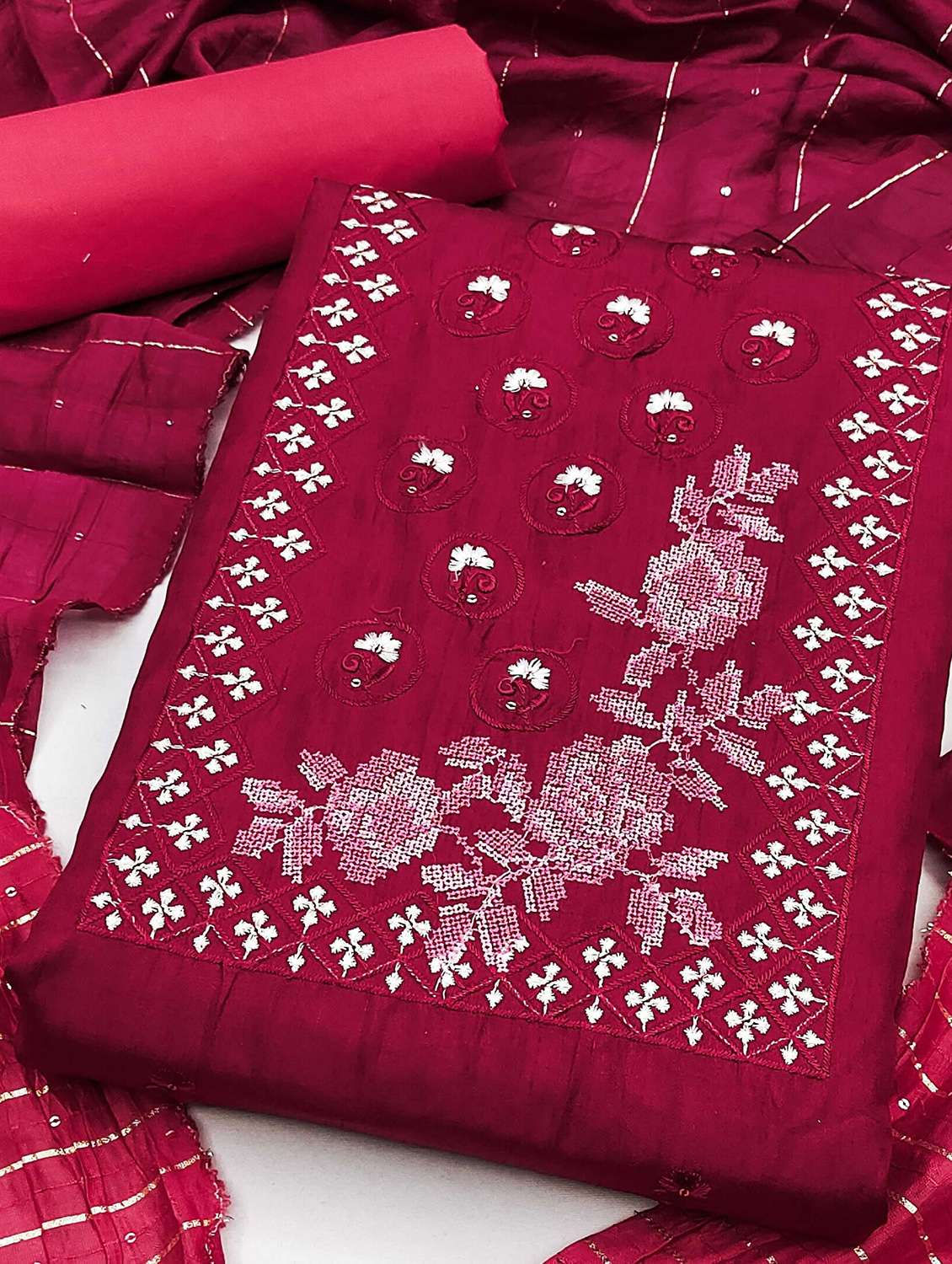 women solid with work embroidered unstitched suit set - 22002646 -  Standard Image - 1