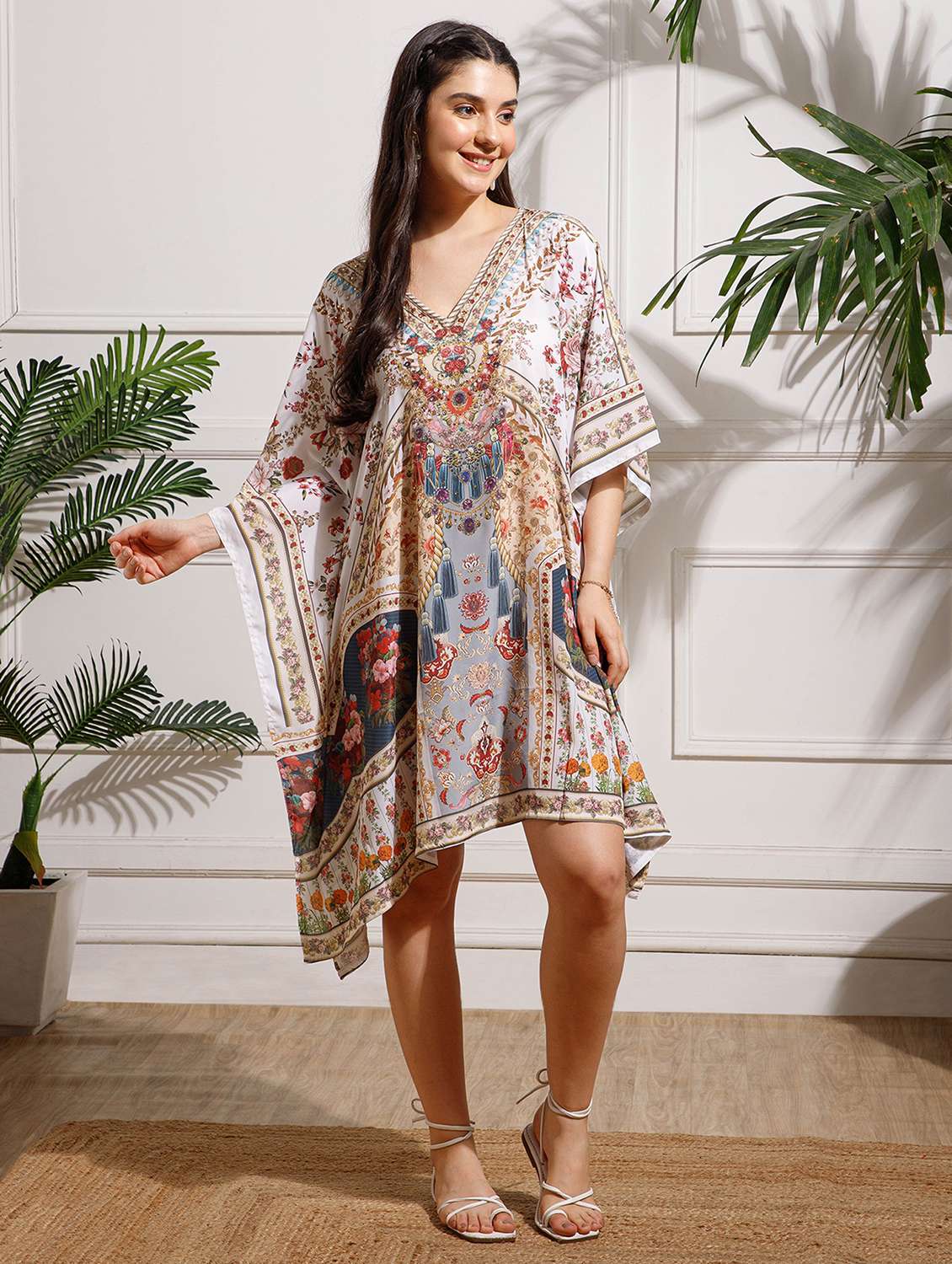 women printed kimono sleeve kaftan dress - 22002647 -  Standard Image - 1