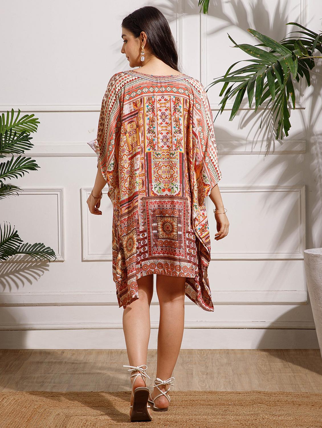 women printed kimono sleeve kaftan dress - 22002650 - Standard Image - 4