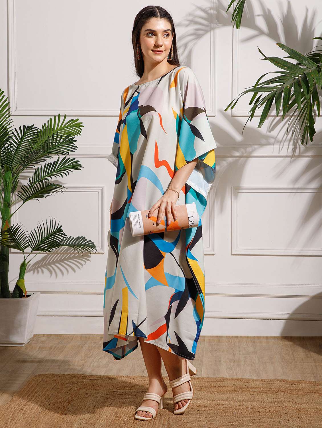 women printed kimono sleeve kaftan dress - 22002652 - Standard Image - 1