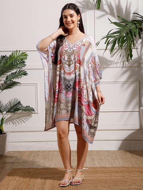 women printed kimono sleeve kaftan dress - 22002653 - Standard Image - 0