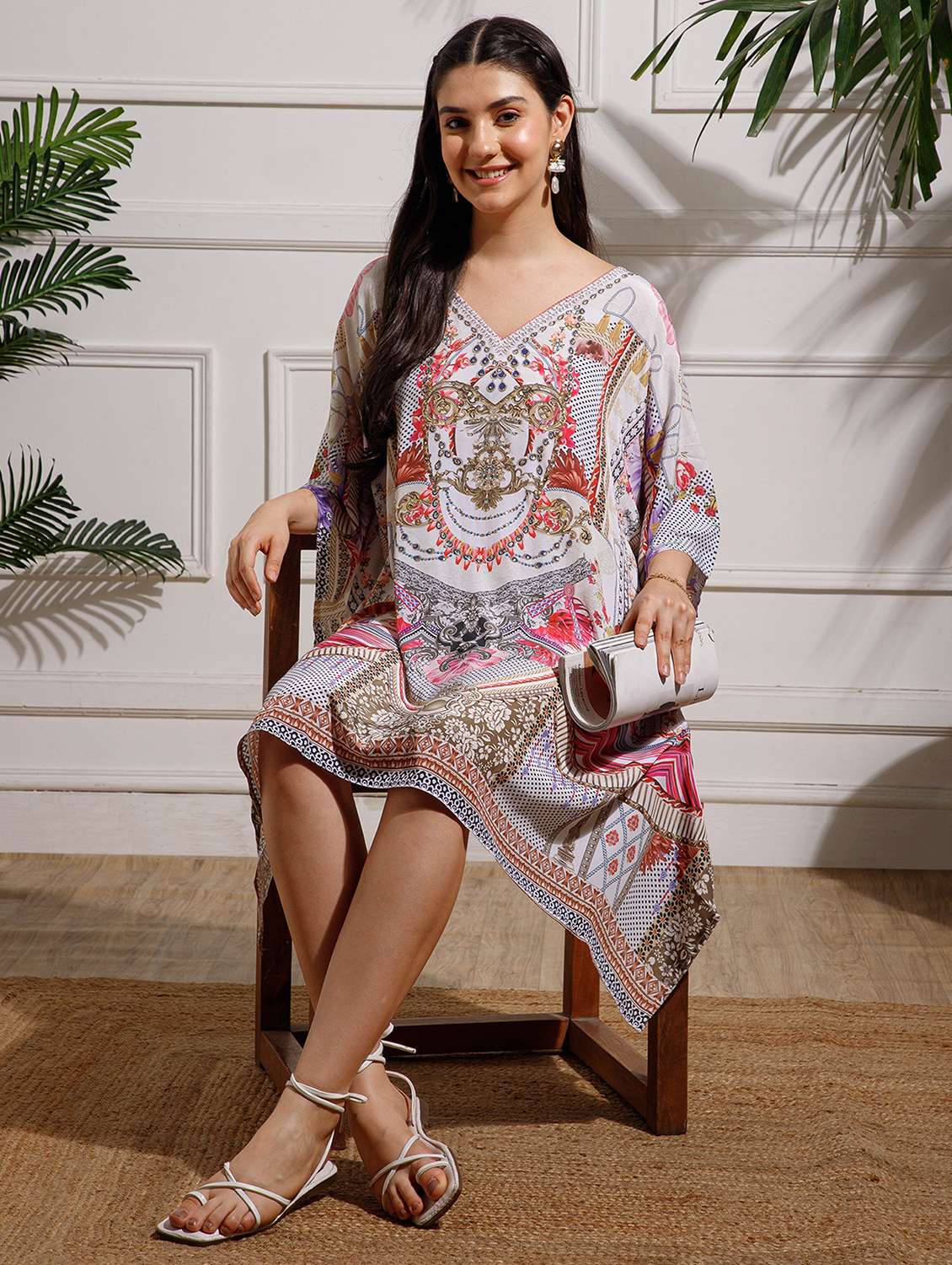 women printed kimono sleeve kaftan dress - 22002653 - Standard Image - 4