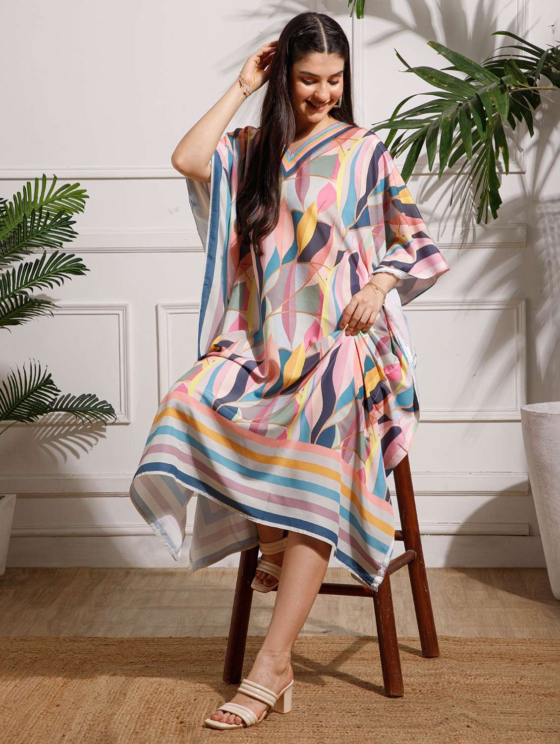 women printed kimono sleeve kaftan dress - 22002654 - Standard Image - 1