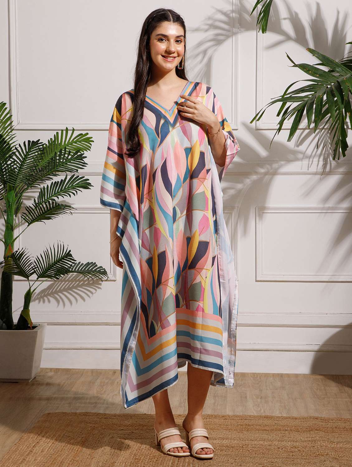 women printed kimono sleeve kaftan dress - 22002654 - Standard Image - 4