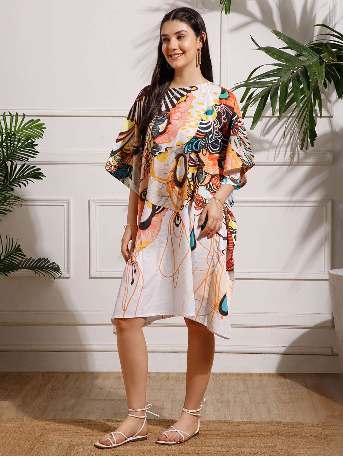 women printed kimono sleeve kaftan dress - 22002655 -  Standard Image - 1
