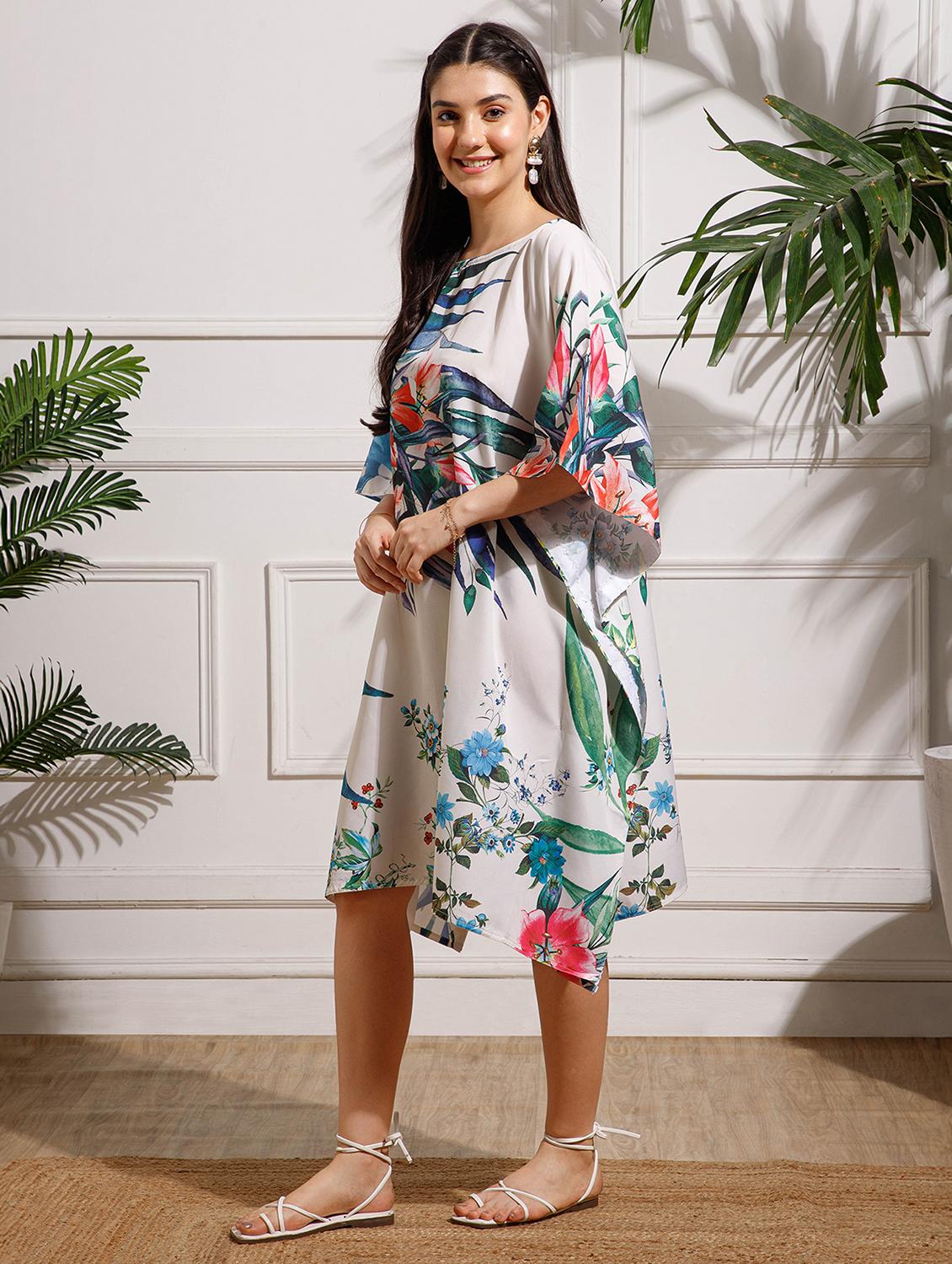 women floral printed kimono sleeve kaftan dress - 22002656 -  Standard Image - 1