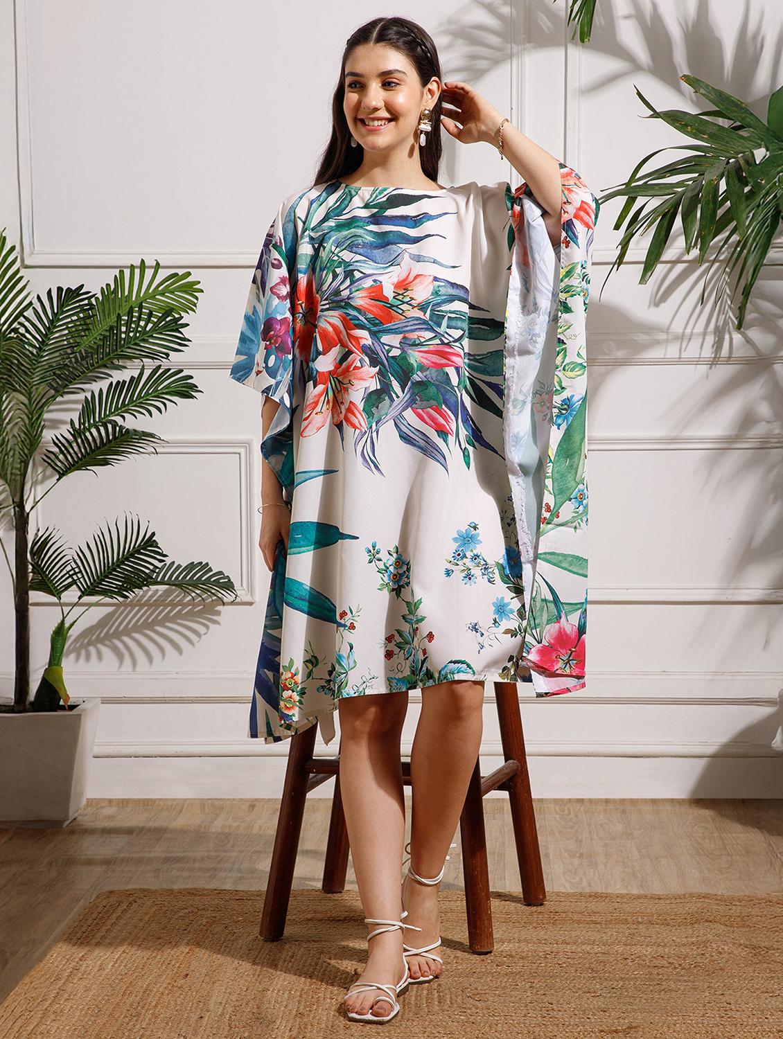 women floral printed kimono sleeve kaftan dress - 22002656 - Standard Image - 4