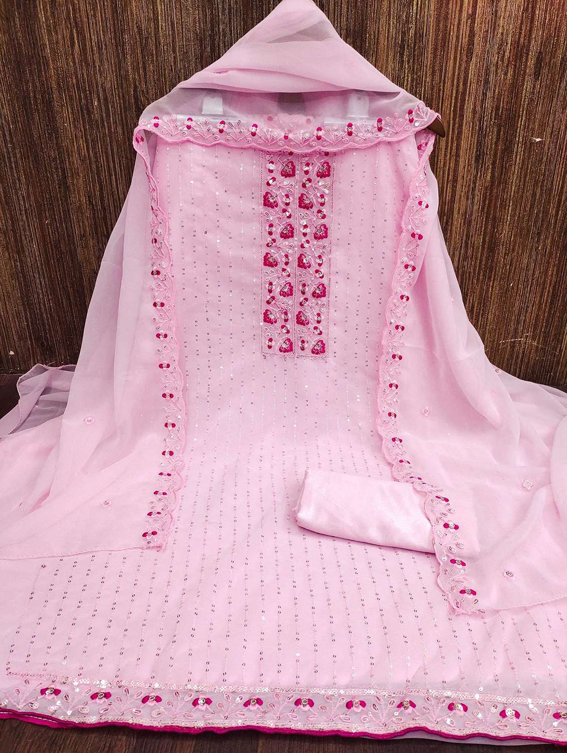 women solid with work embellished unstitched suit set - 22002670 -  Standard Image - 1