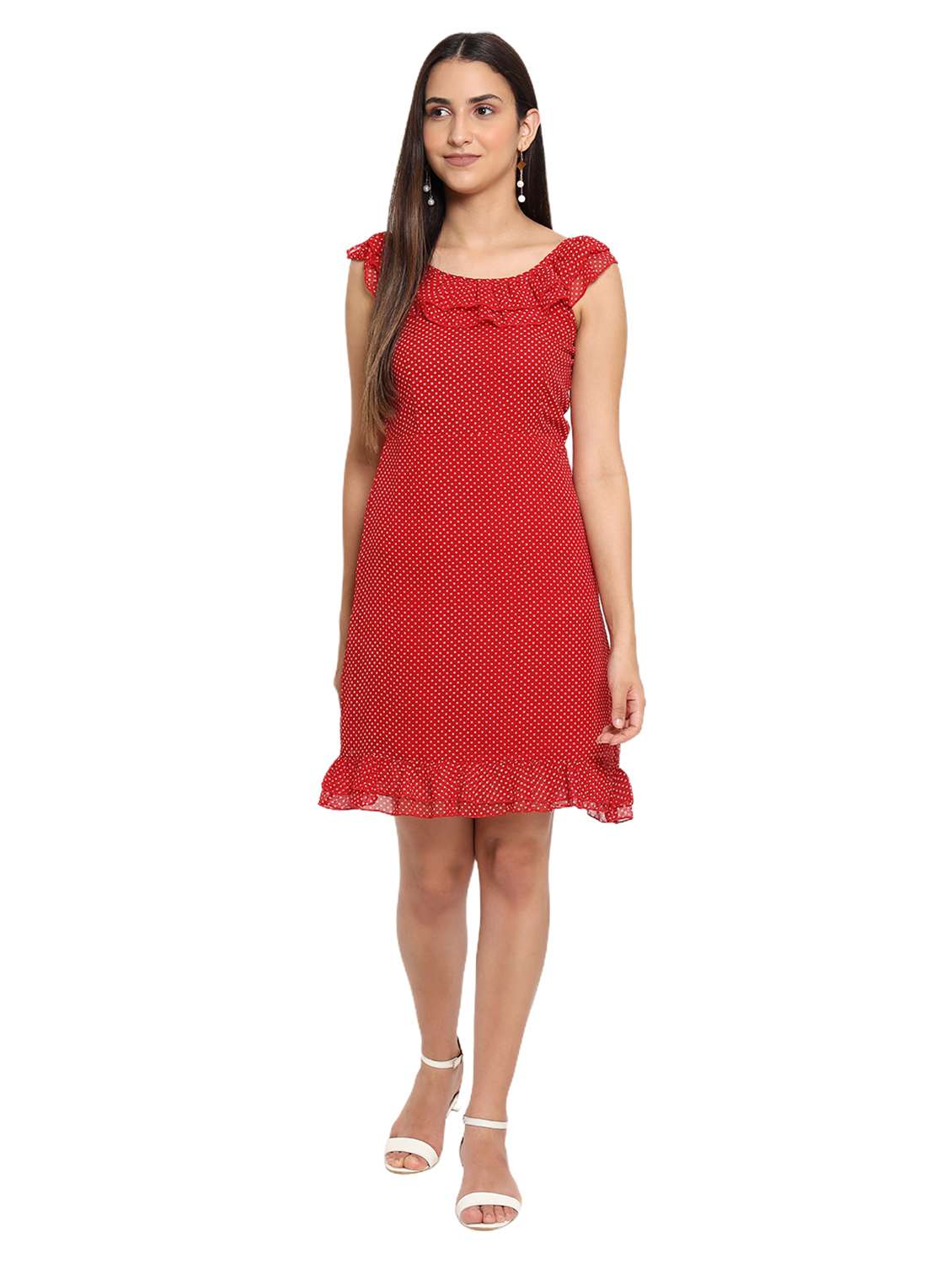 women polka dot sleeveless a-line dress