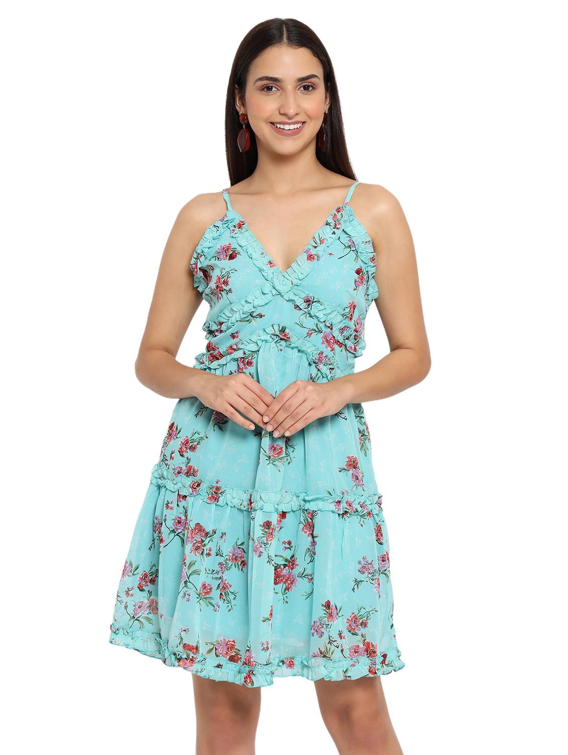 women floral printed shoulder strap tiered dress - 22002945 - Standard Image - 1