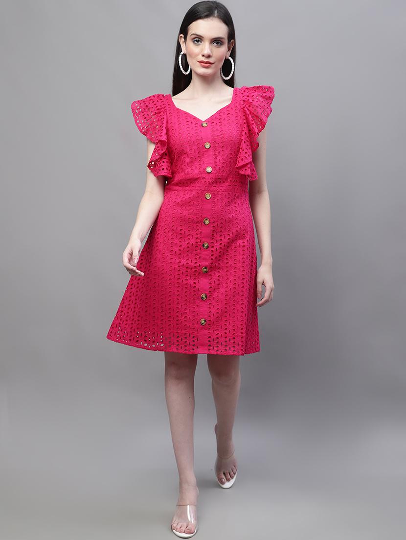 women self design sweetheart neck a-line schiffli dress - 22002946 - Standard Image - 1