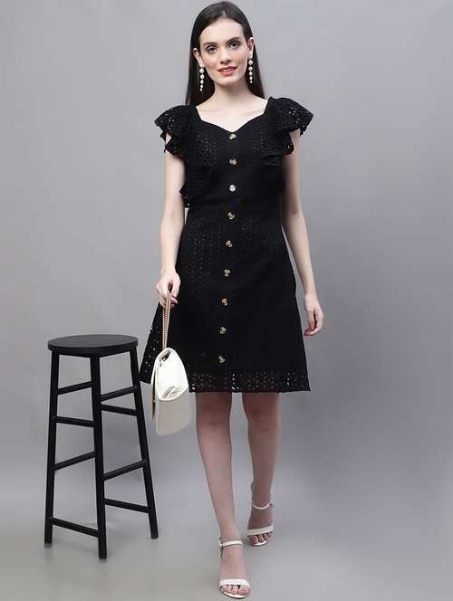 women self design sweetheart neck a-line schiffli dress - 22002947 - Standard Image - 0