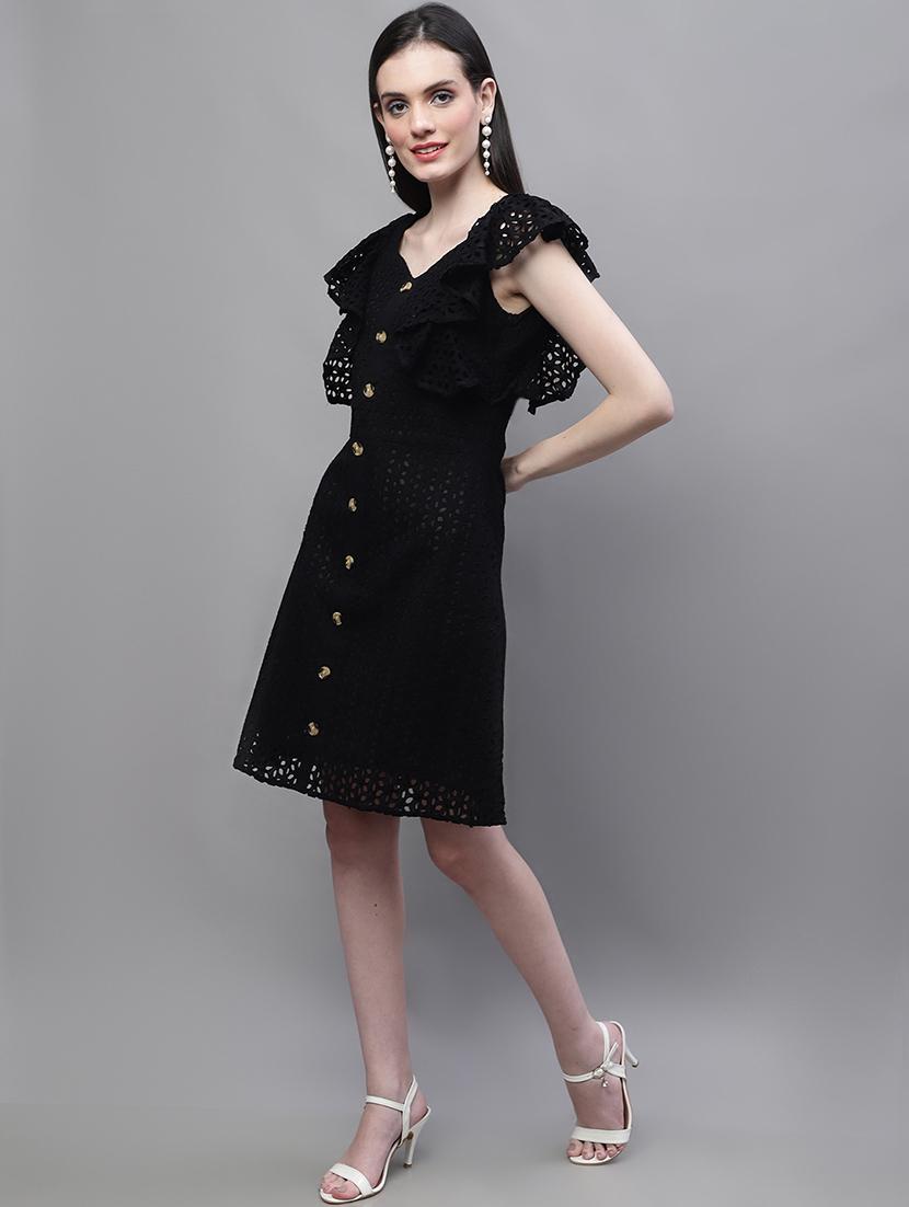 women self design sweetheart neck a-line schiffli dress - 22002947 - Standard Image - 1