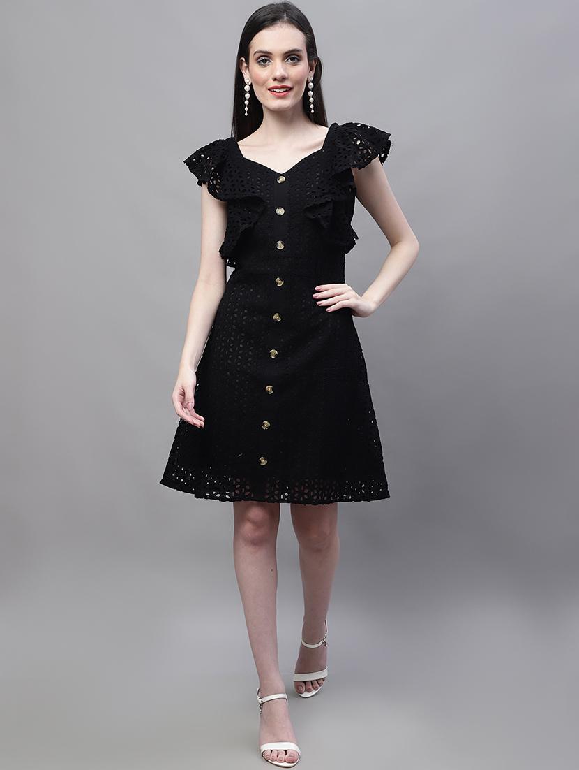women self design sweetheart neck a-line schiffli dress - 22002947 - Standard Image - 4
